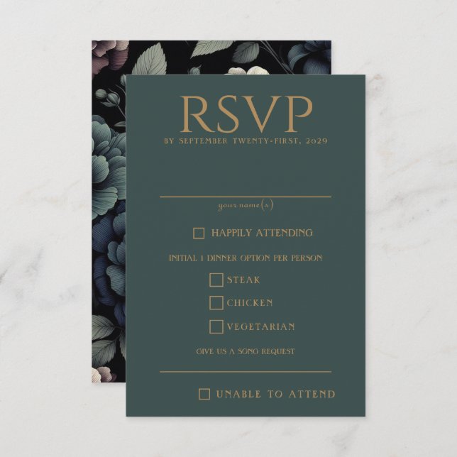 Blue Moody Floral Food Choices RSVP Card (Front/Back)