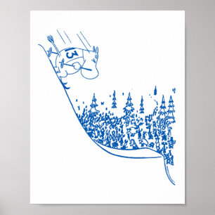 Blue Moomintroll Skiing Down Slope Winter Sports G Poster