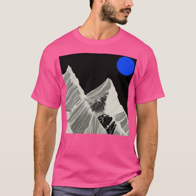 Blue Moon Above Snow-Covered Mountains Abstract Ar T-Shirt (Front)