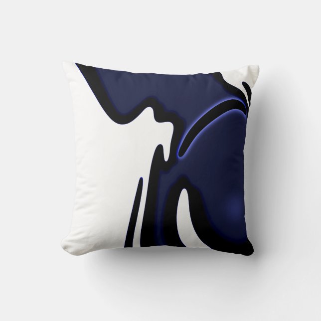 Blue Moon: Abstract Blue, White & Black Cushion (Front)