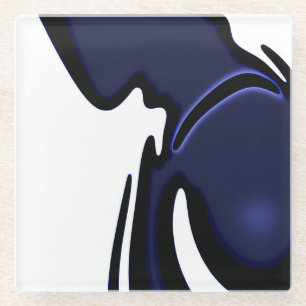 Blue Moon: Abstract Blue, White & Black Glass Coaster