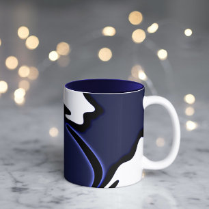 Blue Moon: Abstract Blue, White & Black Two-Tone Coffee Mug