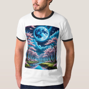 Blue Moon and Cherry Blossom Tshirt Art