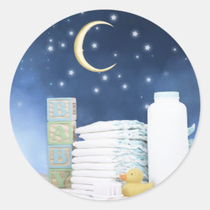 Blue Moon and Stars Baby Shower Classic Round Sticker