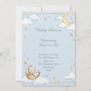 Blue Moon And Stars Baby Shower Invitation
