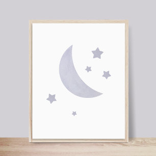 Blue Moon and Stars Nursery Poster