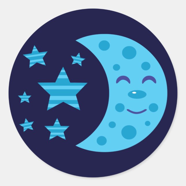 Blue Moon and Striped Stars Classic Round Sticker (Front)