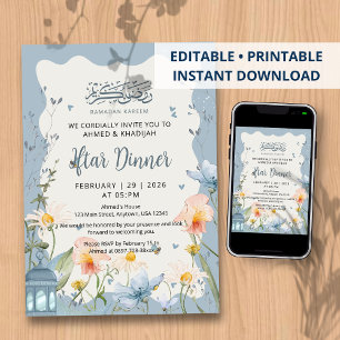Blue Moon and Wildflower Garden Iftar Dinner Invitation