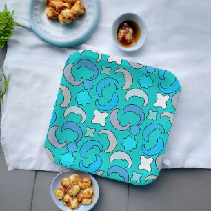 Blue Moon Clouds Pattern Paper Plate