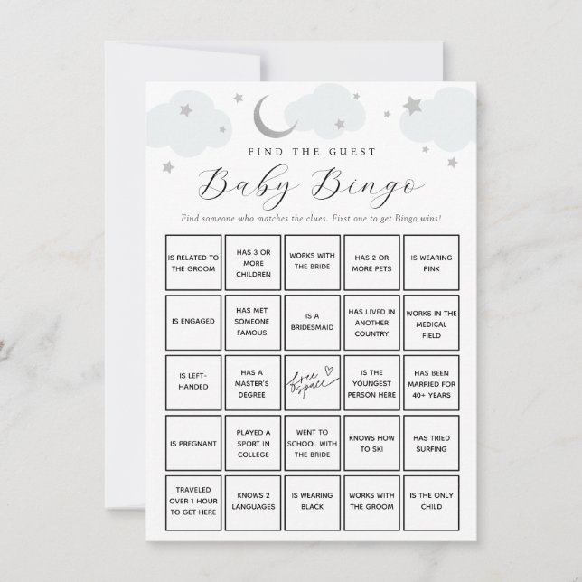 Blue Moon Find the Guest Baby Bingo Game Card (Front)