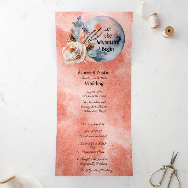 Blue Moon Floral Wedding Tri-Fold Invitation (Inside)