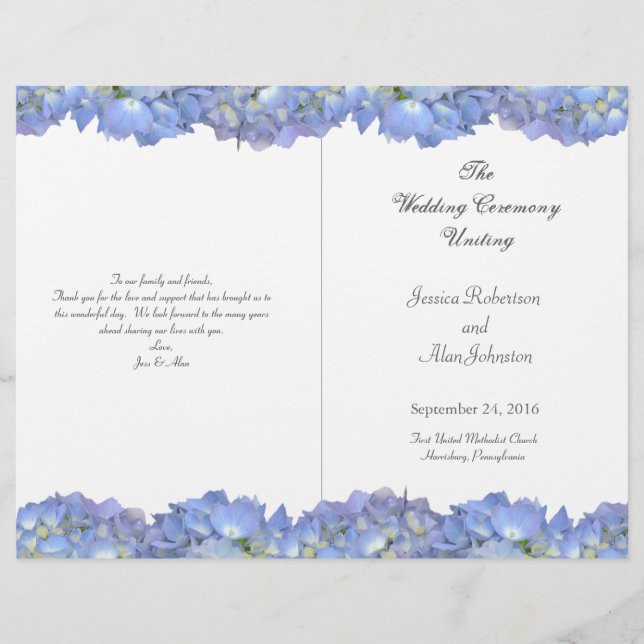 Blue Moon Folded Floral Wedding Program Template (Front)