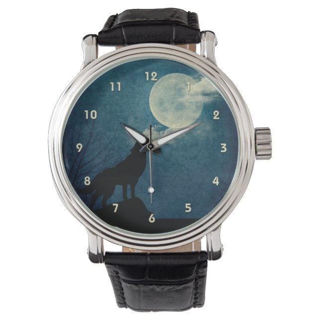 Blue Moon, Full Moon Howling Wolf Custom Watch (Front)