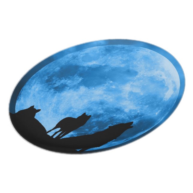 Blue Moon Howling Wolves Plate (Left Side)