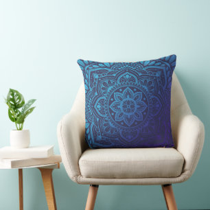 Blue Moon Mandala Throw Pillow