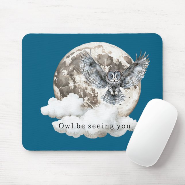 Blue Moon Owl Be Seeing You Mouse Pad (With Mouse)