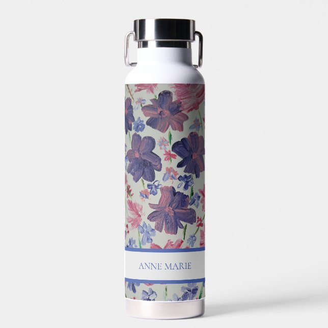 Blue Moon Rose Floral Custom Water Bottle (Front)