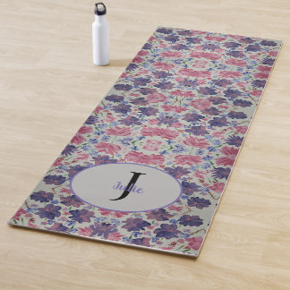 Blue Moon Rose Floral Monogram Yoga Mat