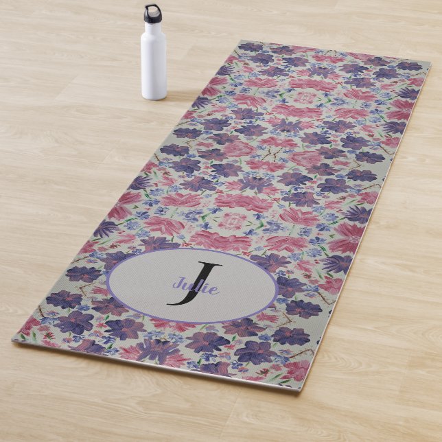 Blue Moon Rose Floral Monogram Yoga Mat (In Situ)
