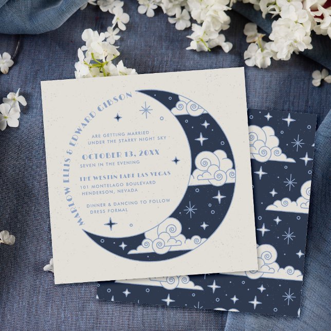 Blue Moon & Stars Celestial Wedding Invitation (Creator Uploaded)