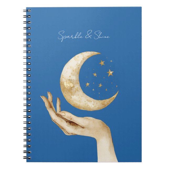 Blue Moon Stars Hand Gold Notebook (Front)