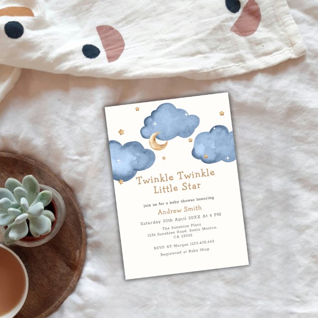 Blue Moon Stars Twinkle Twinkle Baby Shower Invitation (Blue Moon Stars Twinkle Twinkle Baby Shower Invitation)