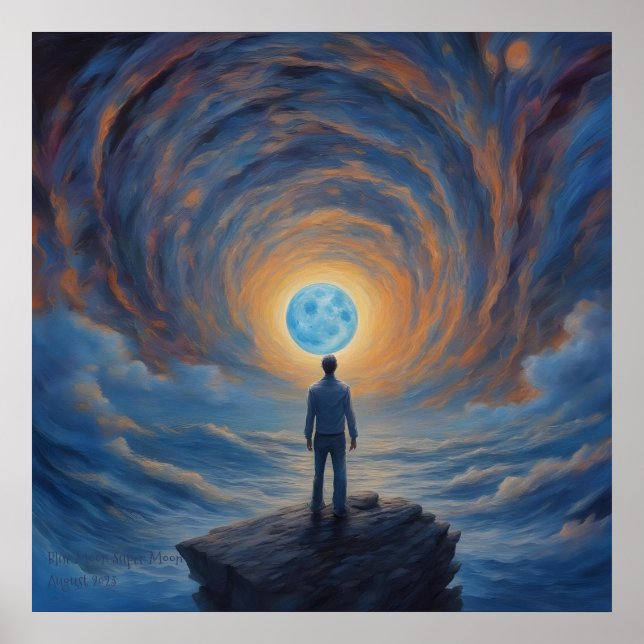 Blue Moon Super Moon AI Fantasy Digital Art Print  (Front)