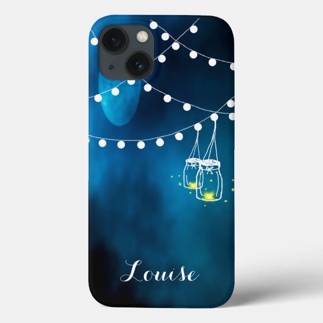 Blue moon with dark light string and mason jars Case-Mate iPhone case (Back)