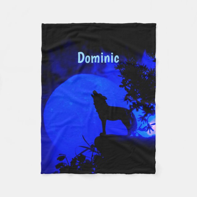 Blue Moon Wolf Fleece Blanket (Front)