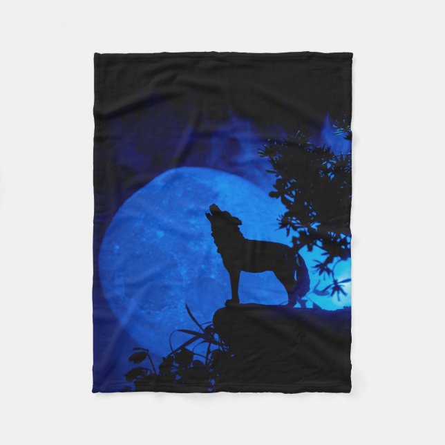 Blue Moon Wolf Fleece Blanket (Front)