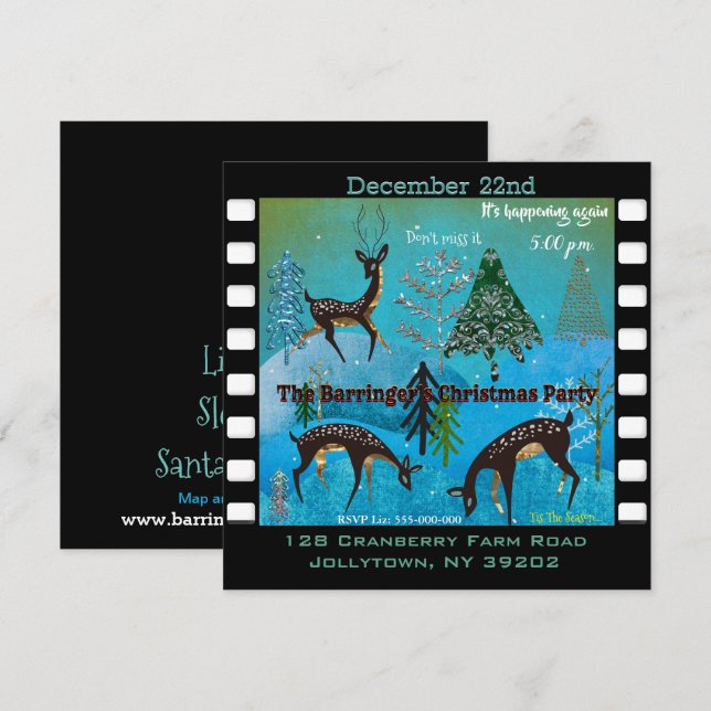 Blue Moonlight Deerfest Christmas Party Invitation (Front/Back)