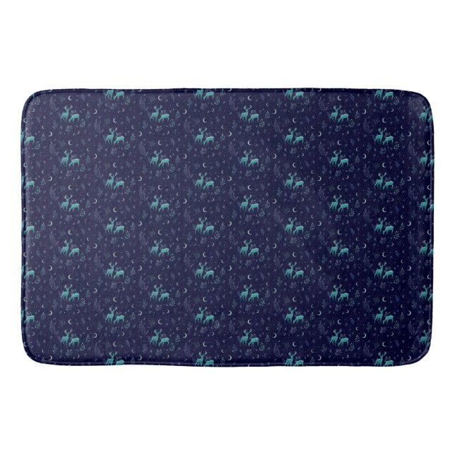 Blue Moonlit Deer Bath Mat (Front)