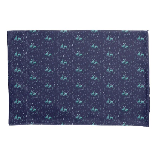 Blue Moonlit Deer Pillowcase (Front)