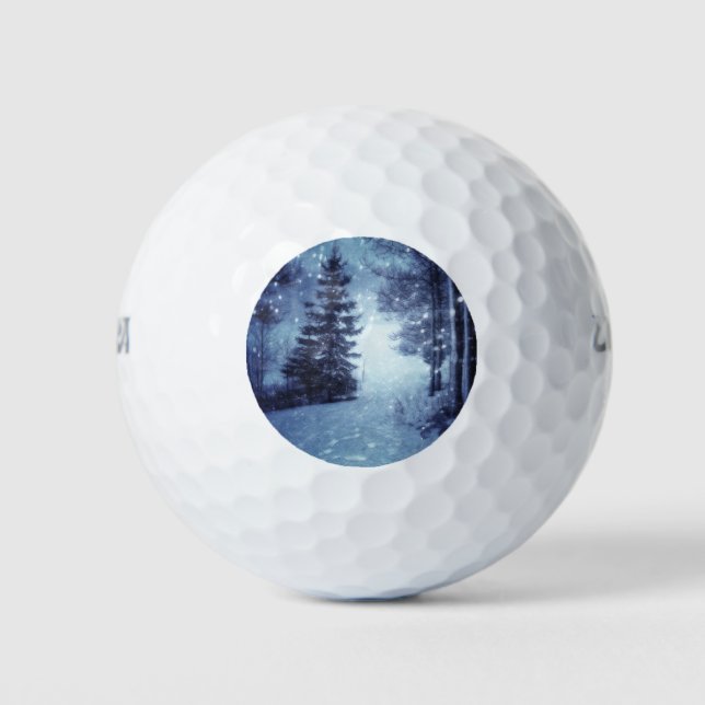 Blue Moonlit Magical Forest Winter Scene Golf Balls (Front)