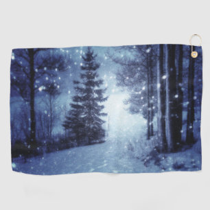 Blue Moonlit Magical Forest Winter Scene Golf Towel