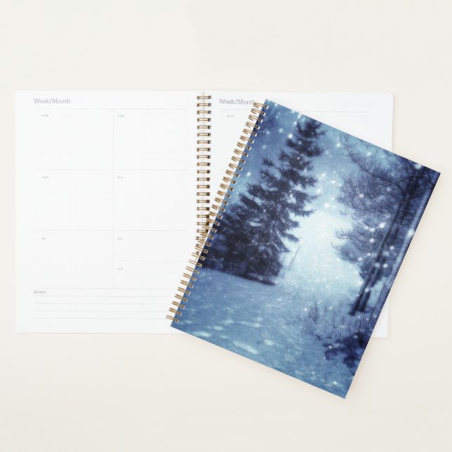 Blue Moonlit Magical Forest Winter Scene Planner (Display)