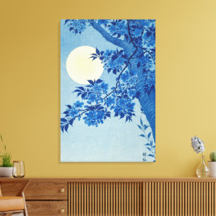 Blue Moonlit Tree: Japanese Cherry Blossom Night Canvas Print