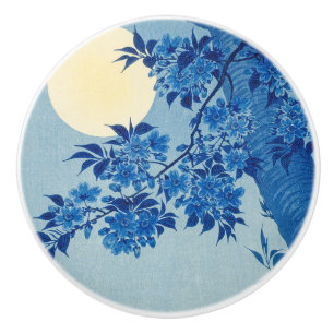 Blue Moonlit Tree: Japanese Cherry Blossom Night Ceramic Knob