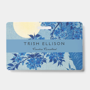 Blue Moonlit Tree: Japanese Cherry Blossom Night ID Badge