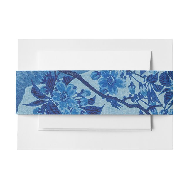 Blue Moonlit Tree: Japanese Cherry Blossom Night Invitation Belly Band (Front Example)