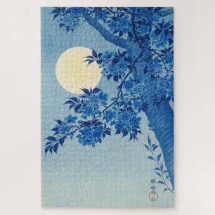 Blue Moonlit Tree: Japanese Cherry Blossom Night Jigsaw Puzzle