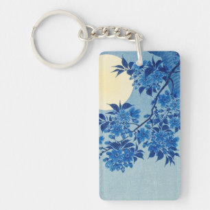 Blue Moonlit Tree: Japanese Cherry Blossom Night Key Ring