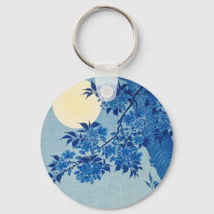 Blue Moonlit Tree: Japanese Cherry Blossom Night Key Ring