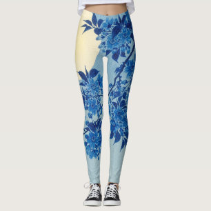 Blue Moonlit Tree: Japanese Cherry Blossom Night Leggings