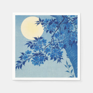 Blue Moonlit Tree: Japanese Cherry Blossom Night Napkin