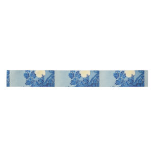 Blue Moonlit Tree: Japanese Cherry Blossom Night Satin Ribbon