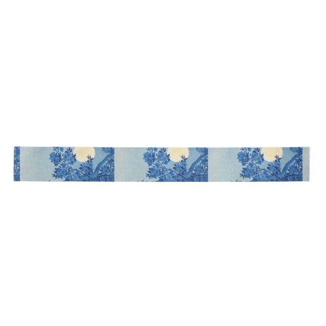 Blue Moonlit Tree: Japanese Cherry Blossom Night Satin Ribbon (Front)
