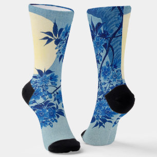 Blue Moonlit Tree: Japanese Cherry Blossom Night Socks