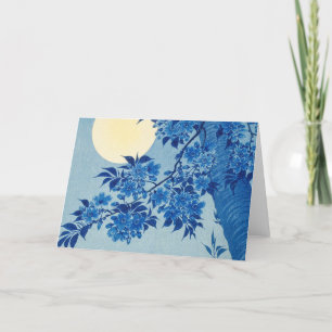 Blue Moonlit Tree: Japanese Cherry Blossom Night Thank You Card