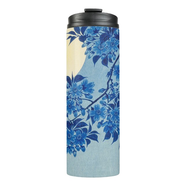 Blue Moonlit Tree: Japanese Cherry Blossom Night Thermal Tumbler (Front)